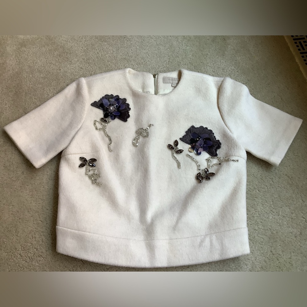 Beaded wool blend top. XS. Mignon Doo 
Off white